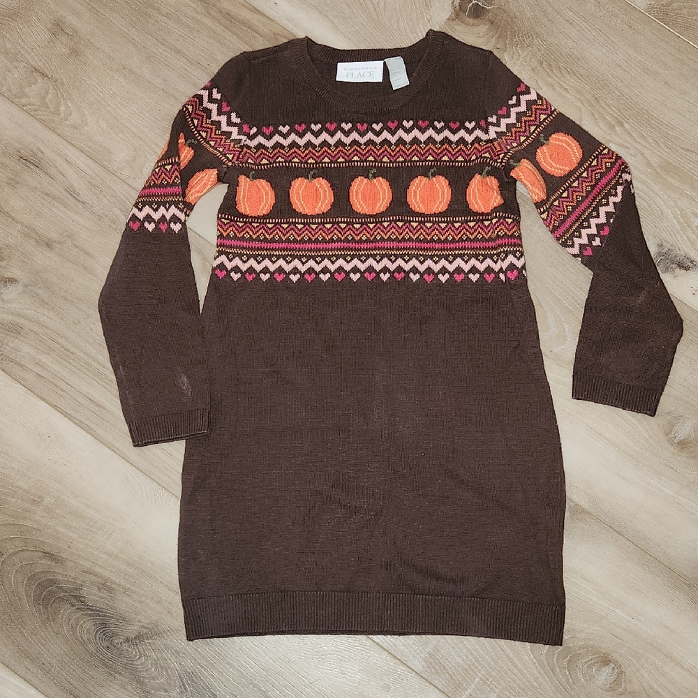 The Children's Place Brown Pumpkin Knit Dress Sz 5T Thanksgiving New